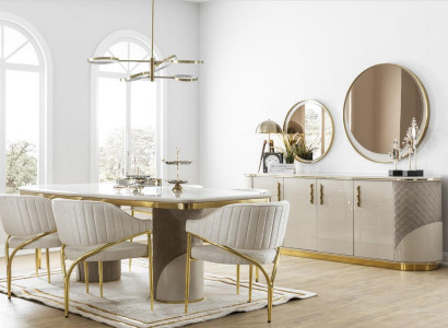 Esszimmer Set 10tlg. Garnitur Luxus Tisch 6x Stuhl Anrichte Spiegel Möbel Holz